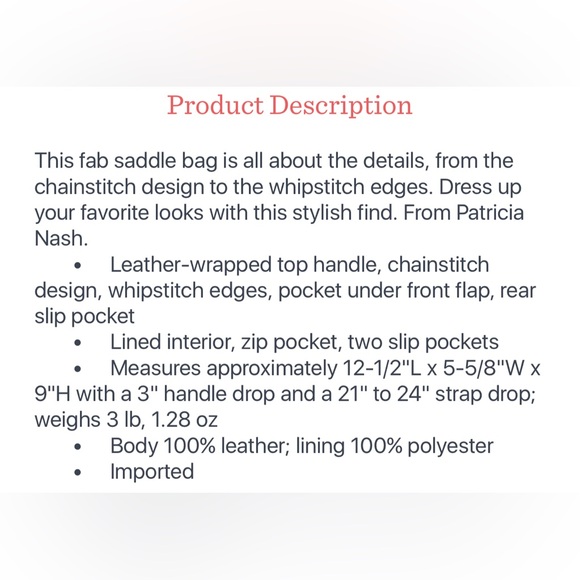 Patricia Nash Discovery Abruzzo Chainstitch Saddlebag - Picture 6 of 6